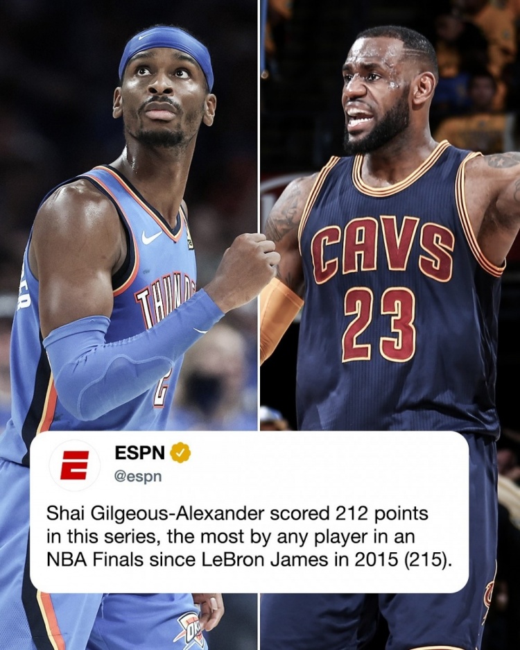 亞歷山大系列賽砍212分 NBA總決賽自2015年的詹姆斯后最多??
