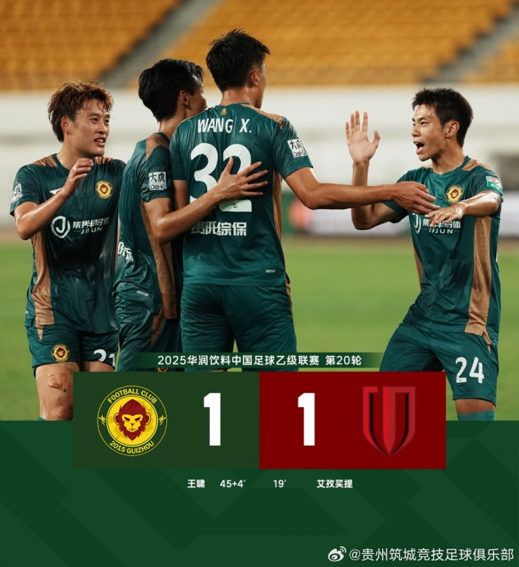FULL TIME——中乙預賽階段第20輪，貴州筑城競技1-1成都蓉城B隊