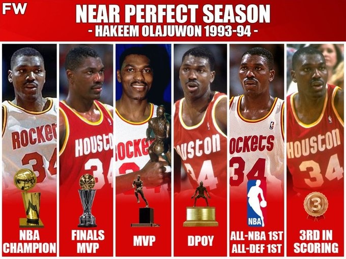 歷史單季最強表現？美媒曬大夢93-94賽季各種斬獲：FMVP&MVP&DPOY