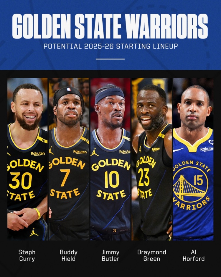 終于湊夠了！ESPN預測勇士首發：庫里 追夢 巴特勒 希爾德 霍福德