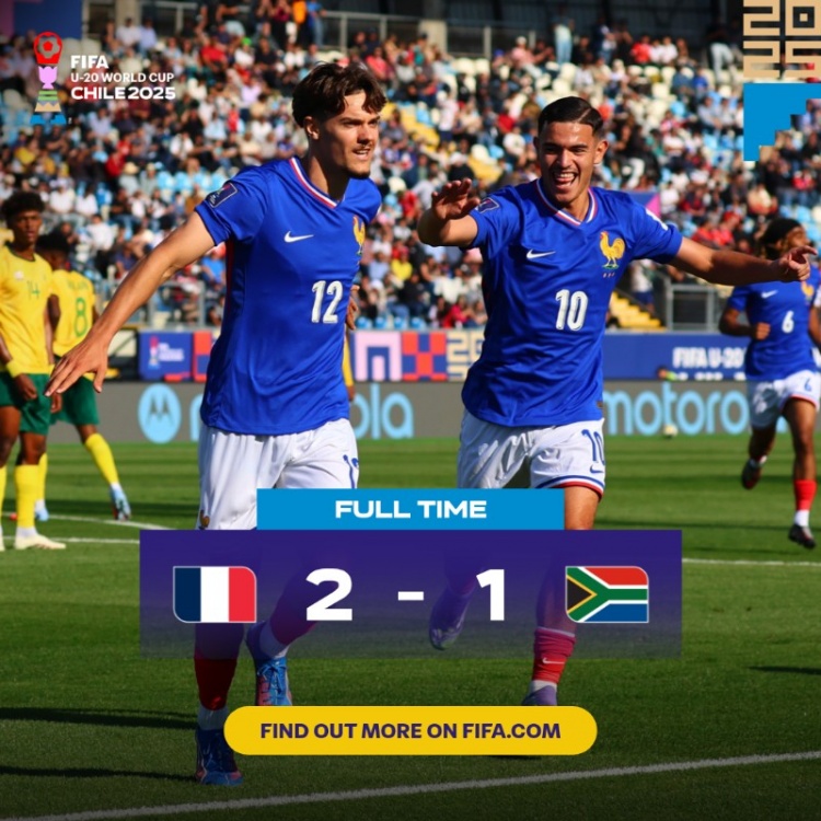 世青賽：法國U20以2-1勝南非U20取開門紅，貝爾蒙特、米沙爾破門